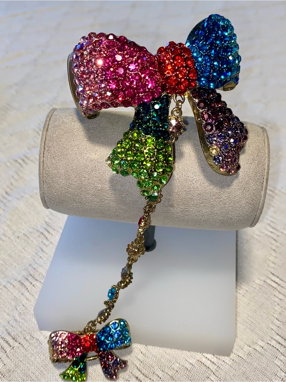 Multicolor Rhinestone Bow Slave Bracelet and Ring